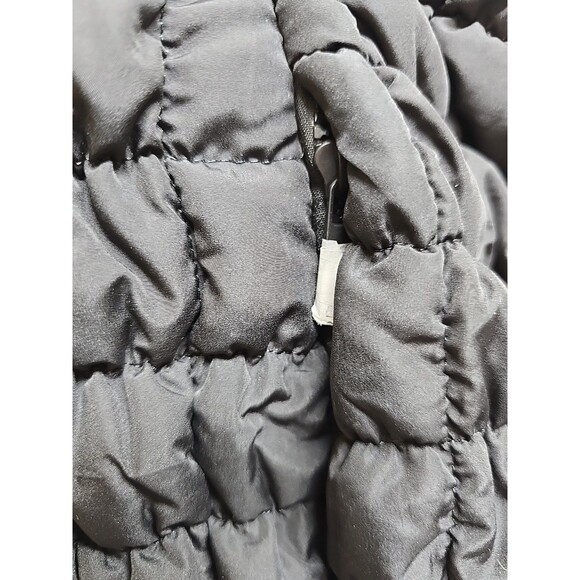 Black Quilted Puffer Tote Bag Top & Front Zip Inside Pockets Shopping Handbag - Picture 3 of 6